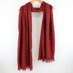 Joan Rivers Red Black Houndstooth Fringed Scarf 23x72