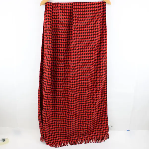 Joan Rivers Red Black Houndstooth Fringed Scarf 23x72