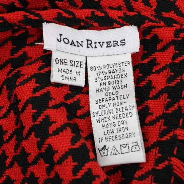 Joan Rivers Red Black Houndstooth Fringed Scarf 23x72