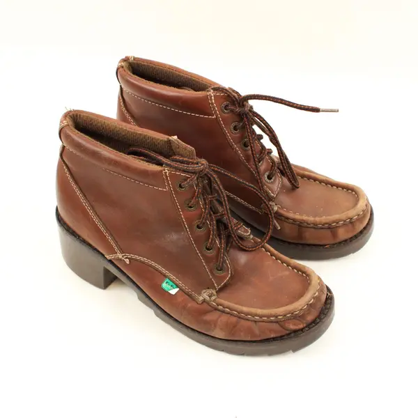 Kickers Women's Brown Leather Moccasin Boots Chunky Heel 7.5 Heavy Scuffs