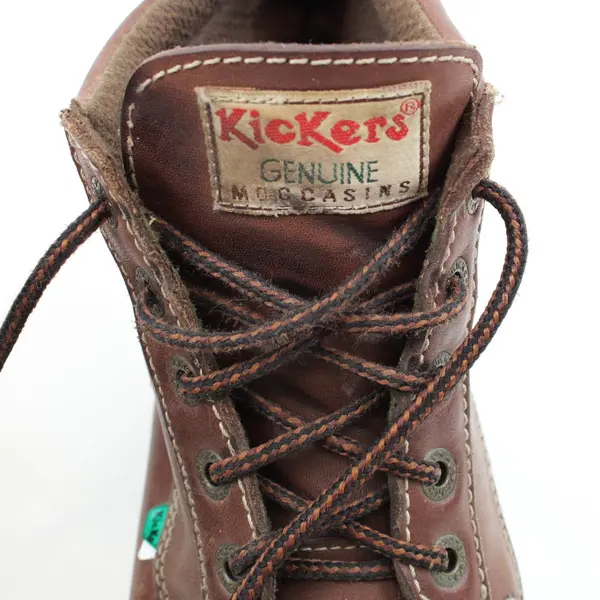 Kickers Women's Brown Leather Moccasin Boots Chunky Heel 7.5 Heavy Scuffs