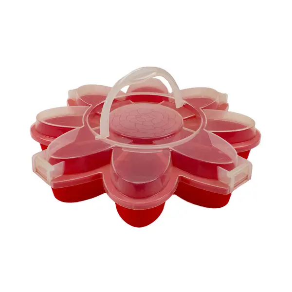 Flower Divided Rotating Snack Serving Tray 16 Inch Red Covered Center
