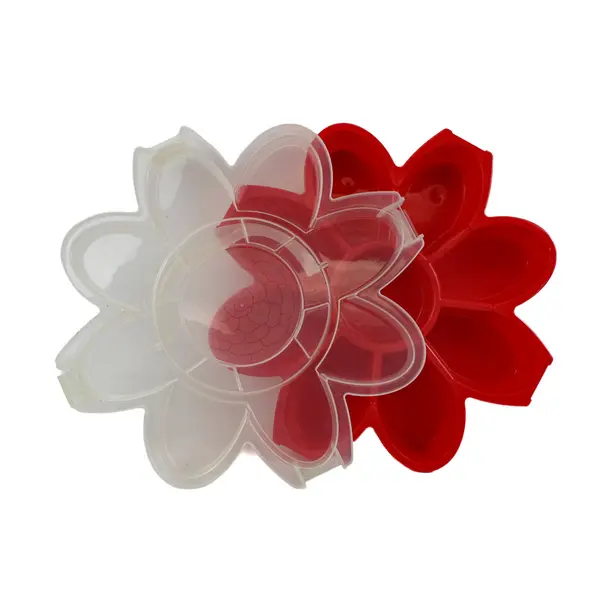 Flower Divided Rotating Snack Serving Tray 16 Inch Red Covered Center