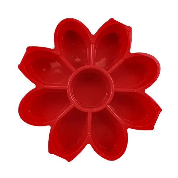 Flower Divided Rotating Snack Serving Tray 16 Inch Red Covered Center