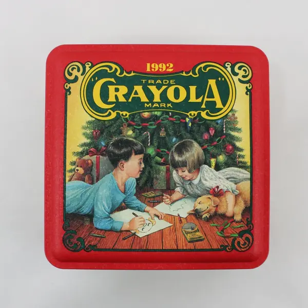 1992 Crayola Holiday Wishes Collectible Tin Set 64 Crayons Bear Ornament