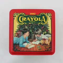 1992 Crayola Holiday Wishes Collectible Tin Set 64 Crayons Bear Ornament