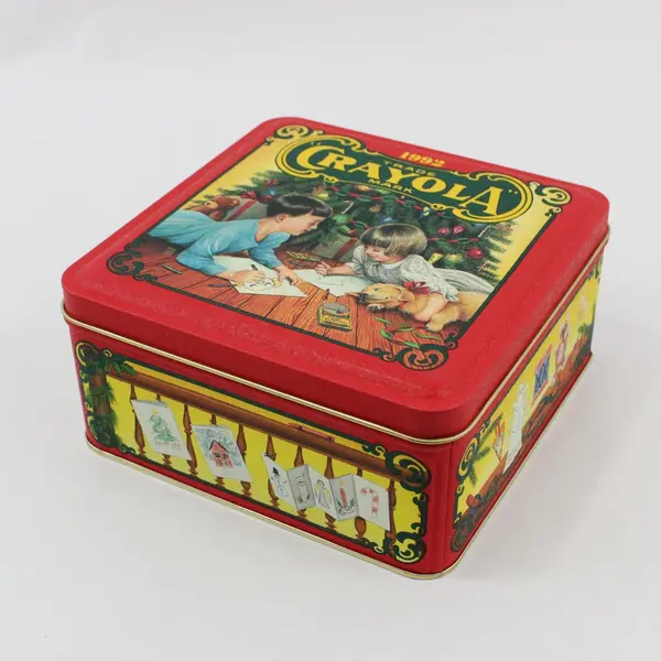 1992 Crayola Holiday Wishes Collectible Tin Set 64 Crayons Bear Ornament