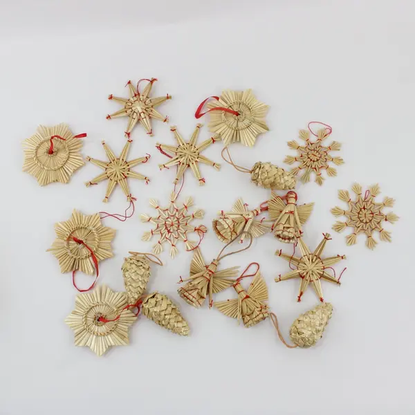 Ingebretsen's Straw Angel Star Cone Snowflake 19-Piece Ornament Set 