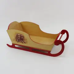 Wooden Christmas Sleigh Tabletop Decor Puppy Decal Red Runners 14.5" Long