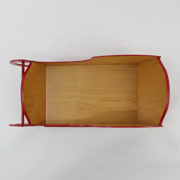 Wooden Christmas Sleigh Tabletop Decor Puppy Decal Red Runners 14.5" Long
