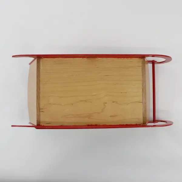 Wooden Christmas Sleigh Tabletop Decor Puppy Decal Red Runners 14.5" Long