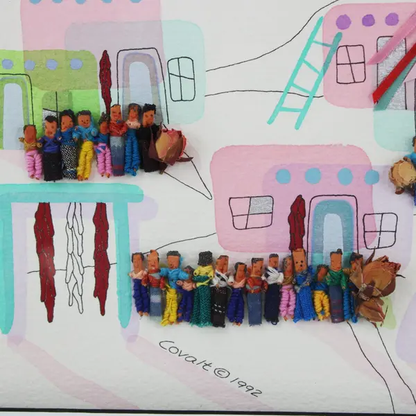 1992 Rebecca Covalt Guatemalan Worry Dolls Folk Art Painting
