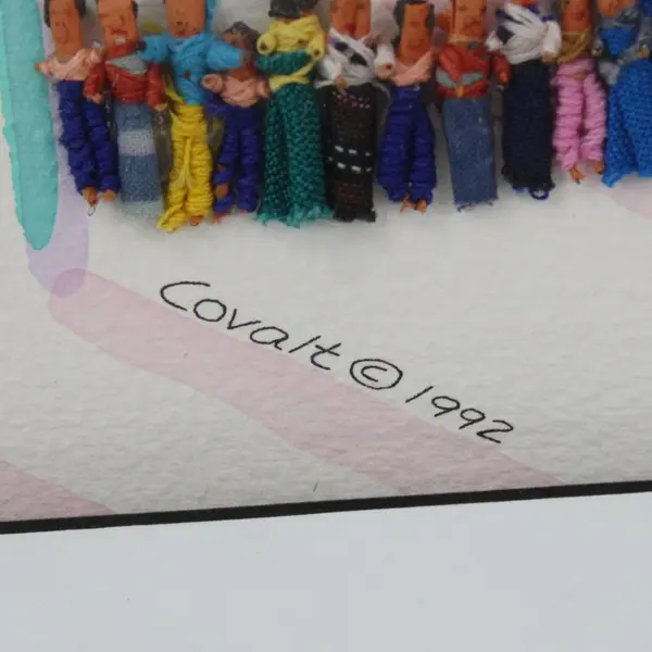 1992 Rebecca Covalt Guatemalan Worry Dolls Folk Art Painting