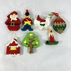 Set of 7 Assorted Handmade Wood Puzzle Christmas Ornaments Santa Tree Soldier