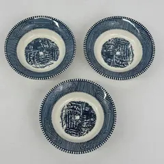 Set of 3 Royal China Currier & Ives The Old Farm Gate Fruit Bowls