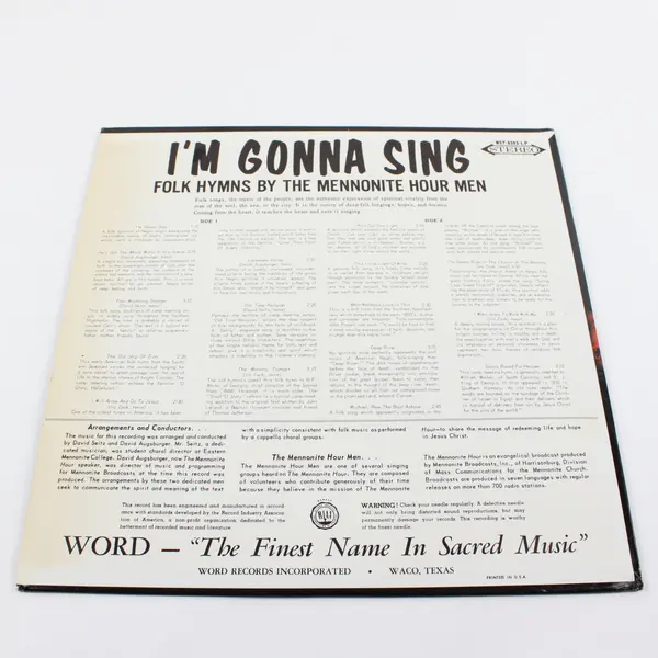Word I'm Gonna Sing Folk Hymns by Mennonite Hour Men 12" LP WST 8393