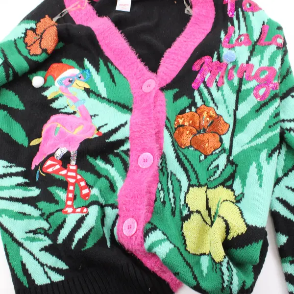 Holiday Time Fa La La Mingo Flamingo Christmas Cardigan Women's Large 12-14