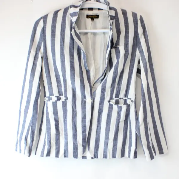 Petal Roz Women's Blue White Striped Blazer Size Large Tailored Jacket
