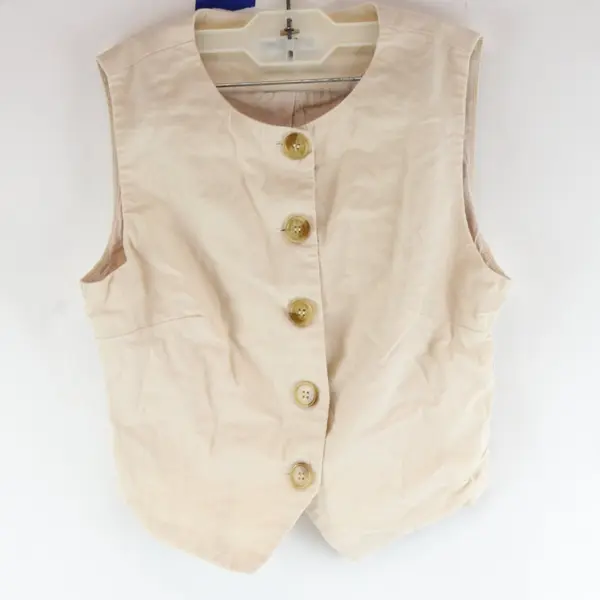 Princess Polly Women's Beige Cotton Linen Button Front Vest Size 4