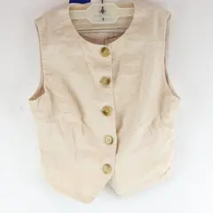 Princess Polly Women's Beige Cotton Linen Button Front Vest Size 4