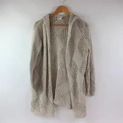 Nicole Miller Artelier Diamond Crochet Hooded Cardigan Women's M Natural