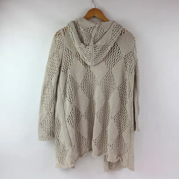 Nicole Miller Artelier Diamond Crochet Hooded Cardigan Women's M Natural