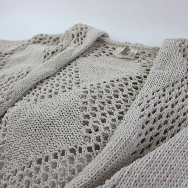 Nicole Miller Artelier Diamond Crochet Hooded Cardigan Women's M Natural