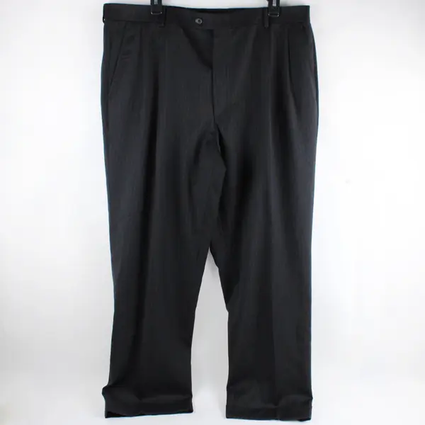 Stafford Super Suit Men's Dress Pants 100% Wool Black Blue Pinstripe 38x30