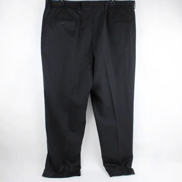 Stafford Super Suit Men's Dress Pants 100% Wool Black Blue Pinstripe 38x30