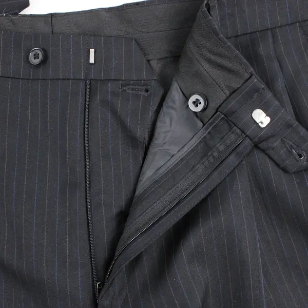 Stafford Super Suit Men's Dress Pants 100% Wool Black Blue Pinstripe 38x30