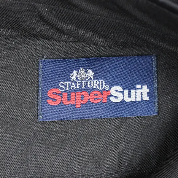 Stafford Super Suit Men's Dress Pants 100% Wool Black Blue Pinstripe 38x30