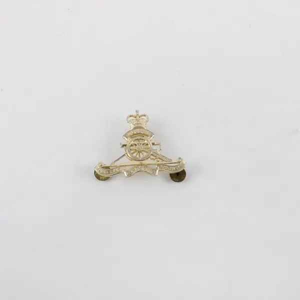 Unbranded Artillery Cap Badge Crown Cannon Wheel UBIQUE Gold Tone