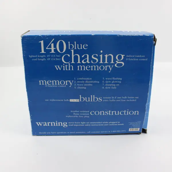 140 Blue Chasing Christmas String Lights Memory PX216M 45ft Lighted 49ft Cord
