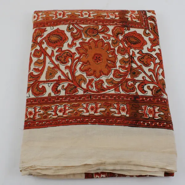 Karavan Trading Co Cotton Twin Flat Sheet Off White Orange Hand Printed Flawed