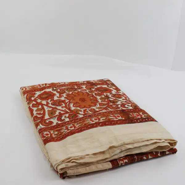Karavan Trading Co Cotton Twin Flat Sheet Off White Orange Hand Printed Flawed