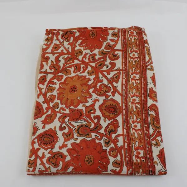 Karavan Trading Co Cotton Twin Flat Sheet Off White Orange Hand Printed Flawed