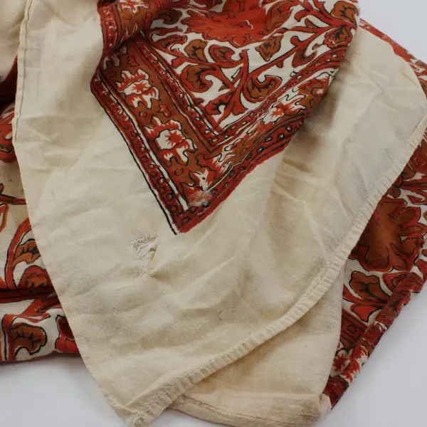 Karavan Trading Co Cotton Twin Flat Sheet Off White Orange Hand Printed Flawed