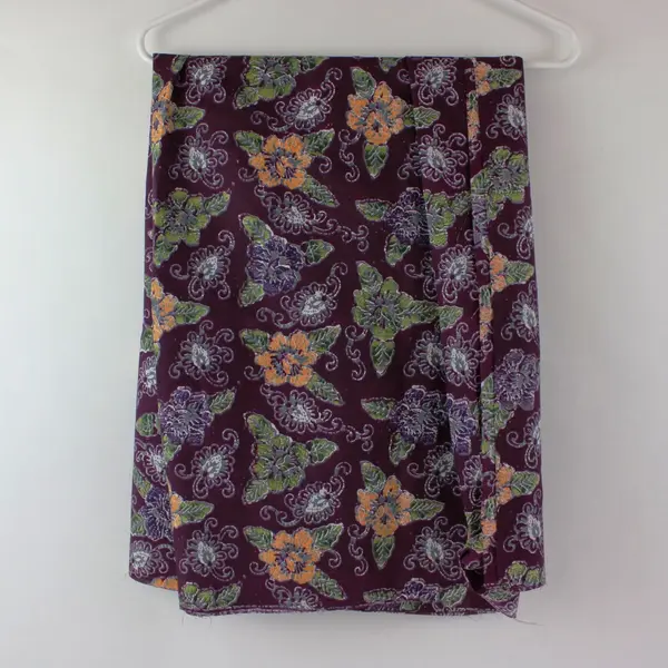 Purple Green Orange Floral Batik Fabric 2 Yard Cut 41 in Quilting Sewing