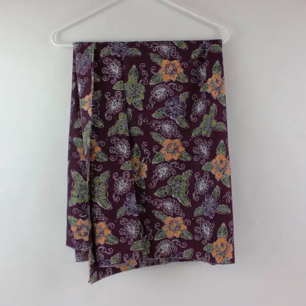 Purple Green Orange Floral Batik Fabric 2 Yard Cut 41 in Quilting Sewing