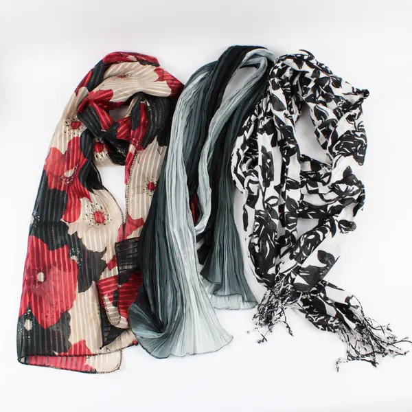 Lot of 10 Sheer Scarves Black White Gray Red Pre-Owned