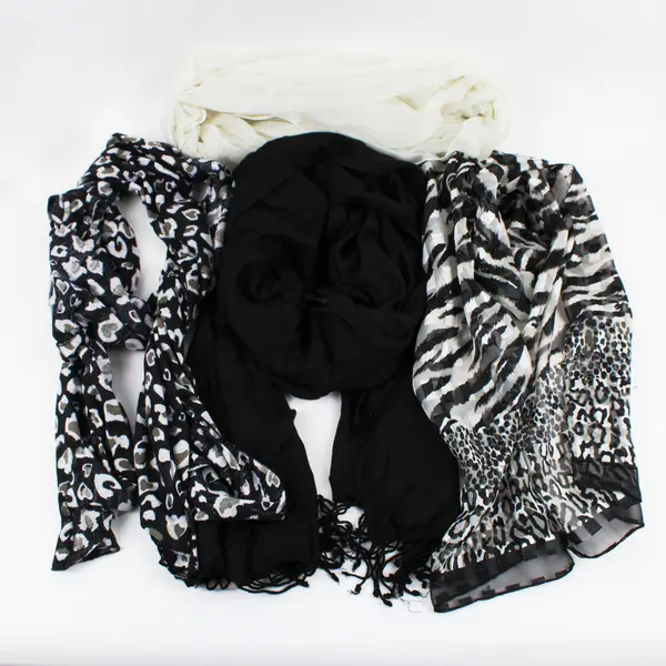 Lot of 10 Sheer Scarves Black White Gray Red Pre-Owned