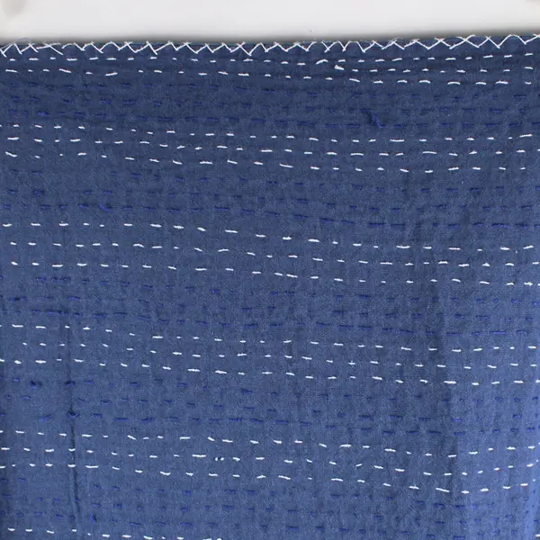 Blue Red White Ornate Pattern w/ Dashed Stitch Tablecloth 87.5 x 104 in