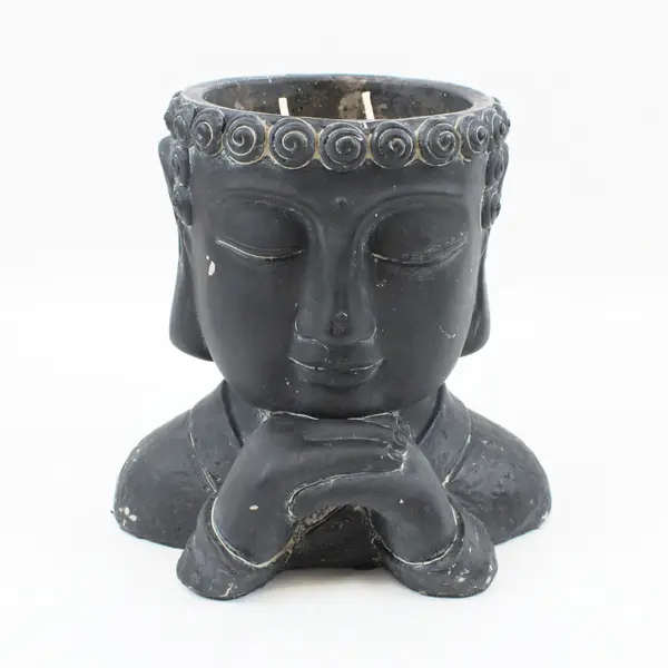 Black Buddha Head Hand-Poured Candle Ceramic Holder
