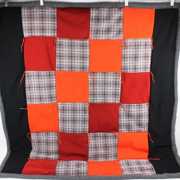 COOL WATER Kids Quilted Patchwork Fleece Blanket Grey Orange Black Red 47x50