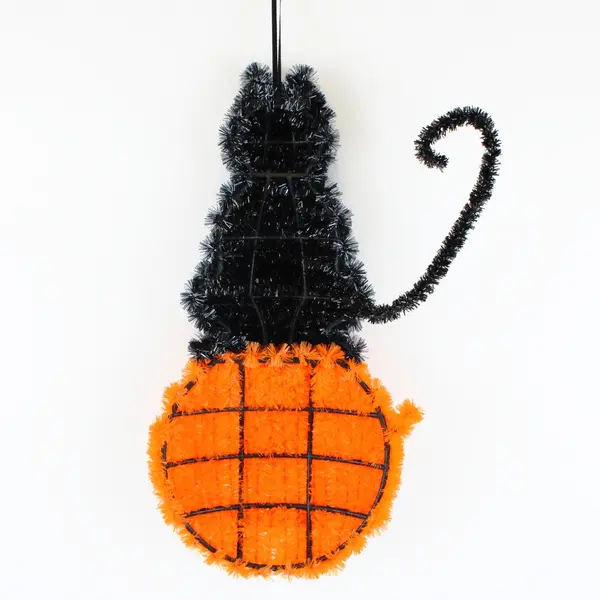 Lot of 2 Halloween Tinsel Pumpkin & Cat Wall Door Decor