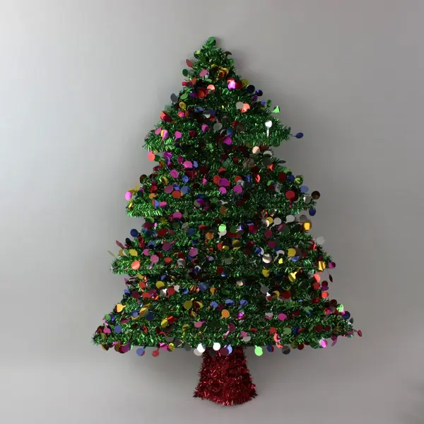 Lot of 2 Green Tinsel Tabletop Christmas Tree & Wreath Sequin Decor
