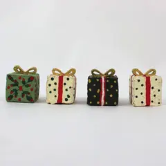 Set of 4 Miniature Christmas Gift Box Tree Figurines Holiday Decor
