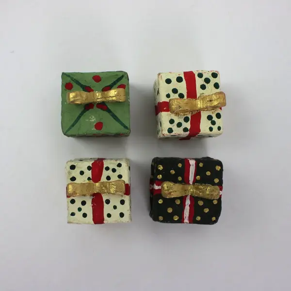 Set of 4 Miniature Christmas Gift Box Tree Figurines Holiday Decor