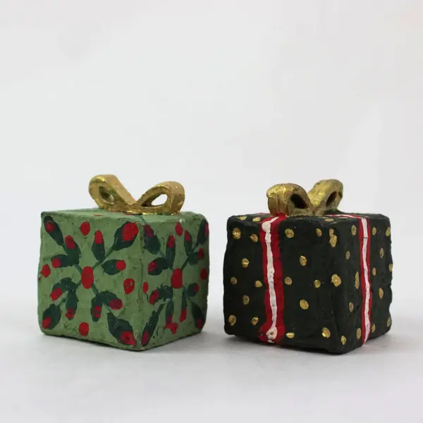 Set of 4 Miniature Christmas Gift Box Tree Figurines Holiday Decor