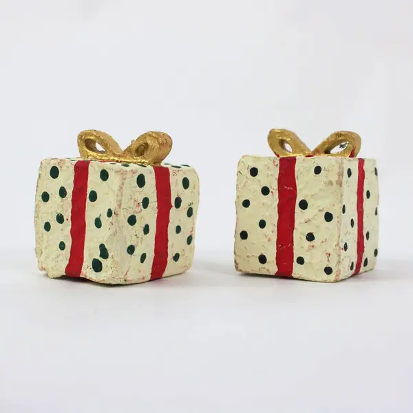 Set of 4 Miniature Christmas Gift Box Tree Figurines Holiday Decor